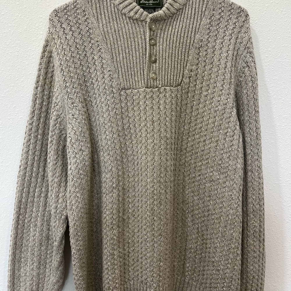 Eddie Bauer Tan Crewneck Sweater with Chunky Knit Texture